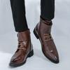 Fashion Brand Men's Fashion Trends Buckle Chelsea Ankle Boots Handmade Leather High Top Shoes Business Casual High Quality Elegant Boots