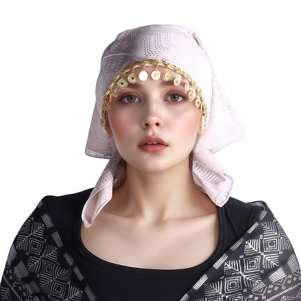 Floral Print Golden Beaded Hijab Breathable Elegant Turban Hat Fashion Triangle Headscarf Eid Gift