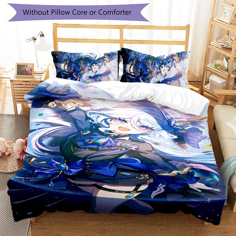 3pcs Genshin Impact Furina1 Pattern Bedding Set Duvet Cover Set Includes Duvet Cover &pillowcases, Perfect All Season Bedroom Decoration & Gift