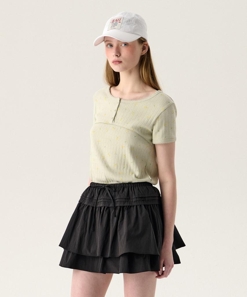 Tudument Shirring Mini Skirt Black