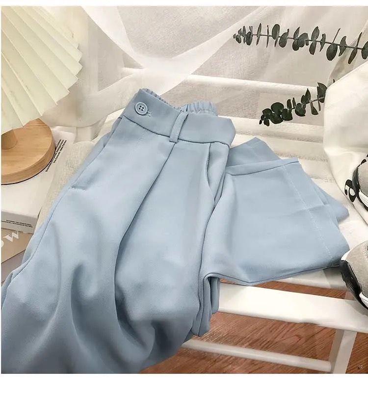 2024 Women's High-Waist Slimming Straight-Leg Suit Pants - Korean Style, Nine-Point, Summer/Autumn Casual Cigarette Fit