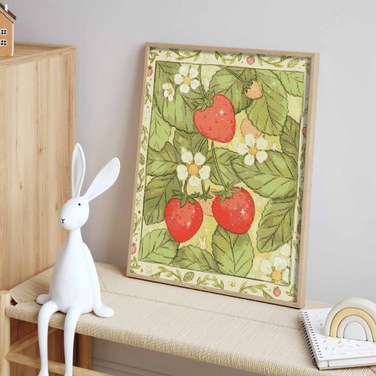 Diamond painting kit strawberry flower leaf. full diamond round mosaic handmade. home decoration gift Round 20x30cm