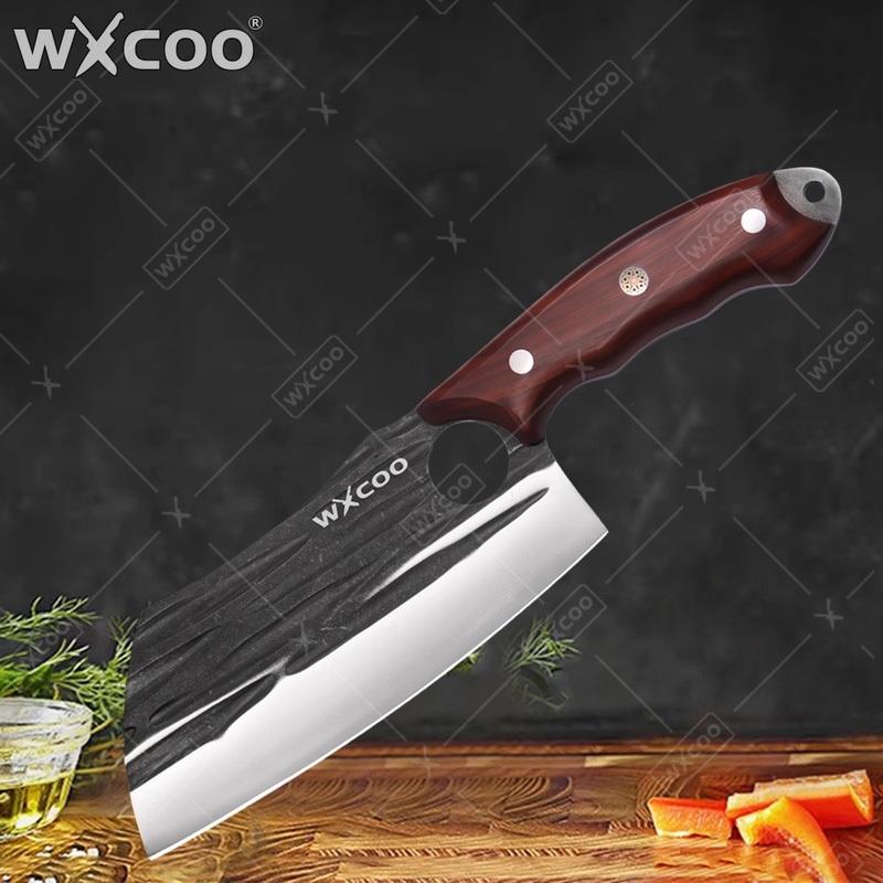WXCOO Kitchen Knives Butcher Knife Handmade Forged Professional Household Slicing Knife Fruit for BBQ Cooking Tool Wooden Handle