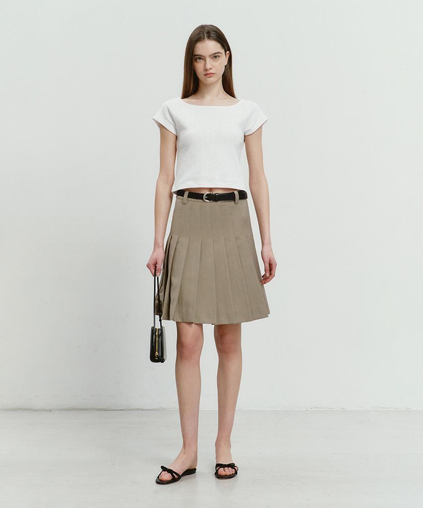 Deonseuteu Midi Pleats Skirt Light Khaki_Udsk4B226K1