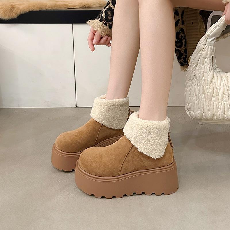 Casual shoes super soft winter heightening new cotton shoes fluffy ugly cute big head snow boots women's short boots velvet thick sole