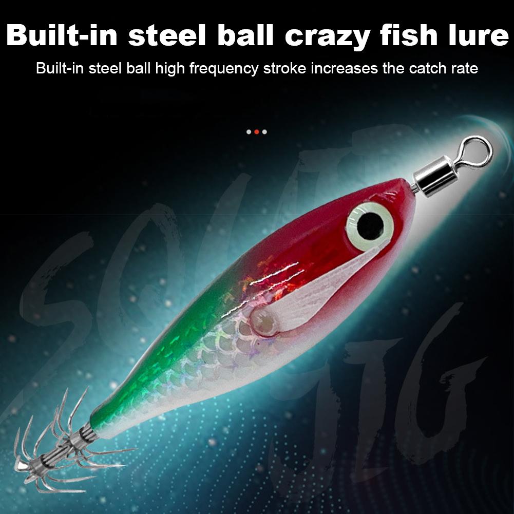 10cm 8g Luminous Fishing Lure Wood Shrimp Bait 5/1PCS Glowing Egging Lures Squid Hooks horizontal Cuttlefish Lures Octopus Bait