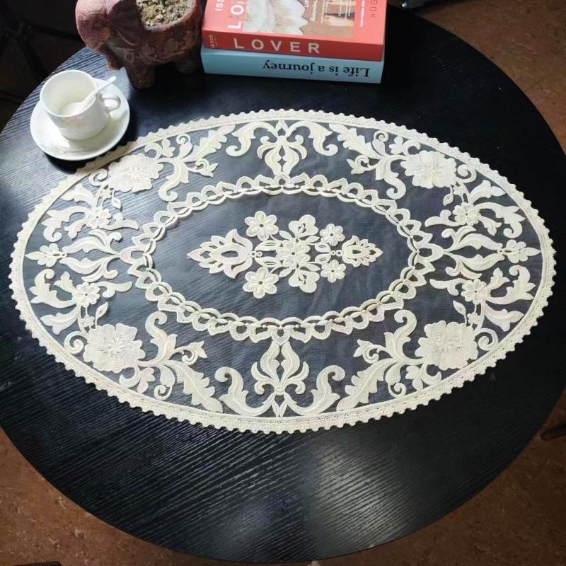 

Китайская классическая овальная вышитая маленькая круглая скатерть кухонный кофейный бар чайный сервиз фруктовый поднос коврик для стола украшение для свадебной вечеринки 44x65cm