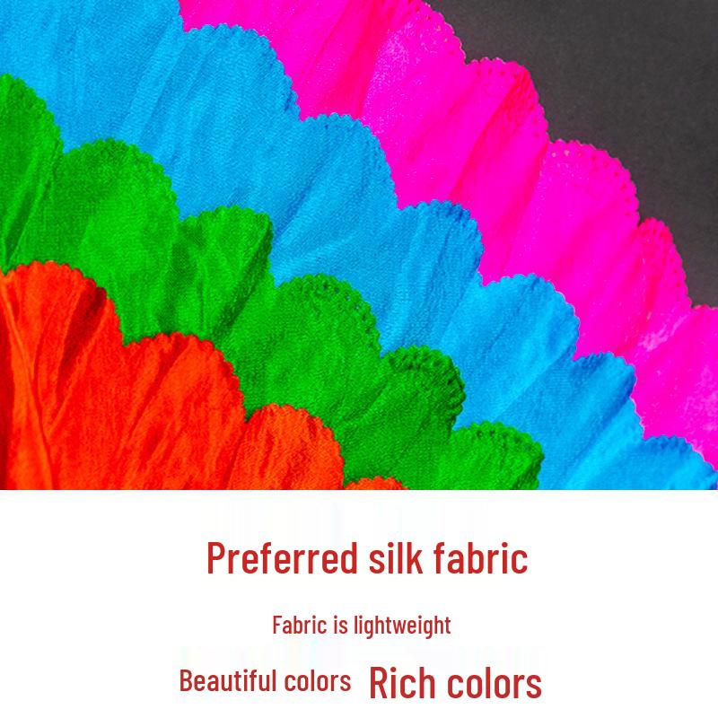 Oboustranný dlouhý hedvábný taneční vějíř se stuhami pro vystoupení Yangko a tance na náměstí