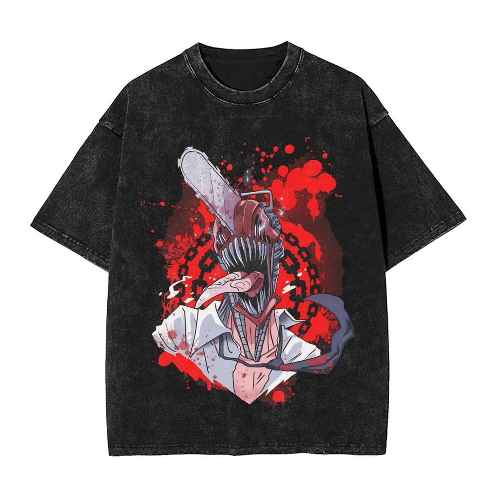 Makima Chainsaw Man Printed T-shirt Men Women Clothing Oversized Casual T Shirts Gothic Vintage Washed Pure Tops