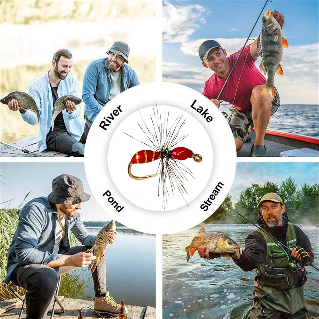 5-teiliger Griffith Ameisenköder, Kohlenstoffstahlhaken Geeignet zum Angeln auf Forelle, Seebarsch, Lachs usw.. - Mit Fliegenbox