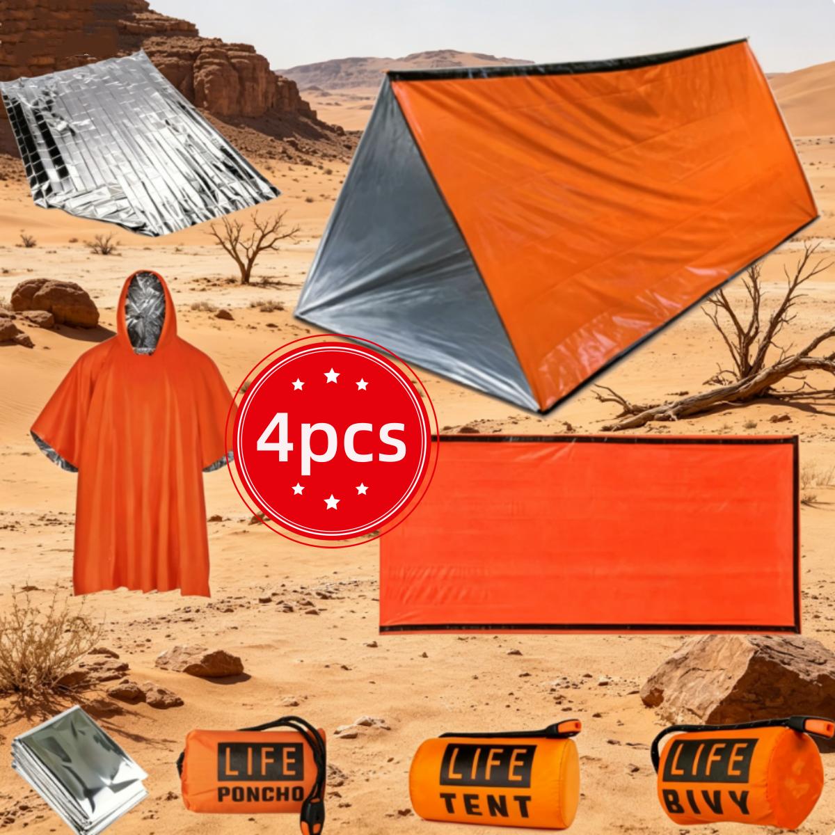 

4PCS Emergency Survival Gear Waterproof Thermal Kit for Camping Hiking Adventure оранжевый