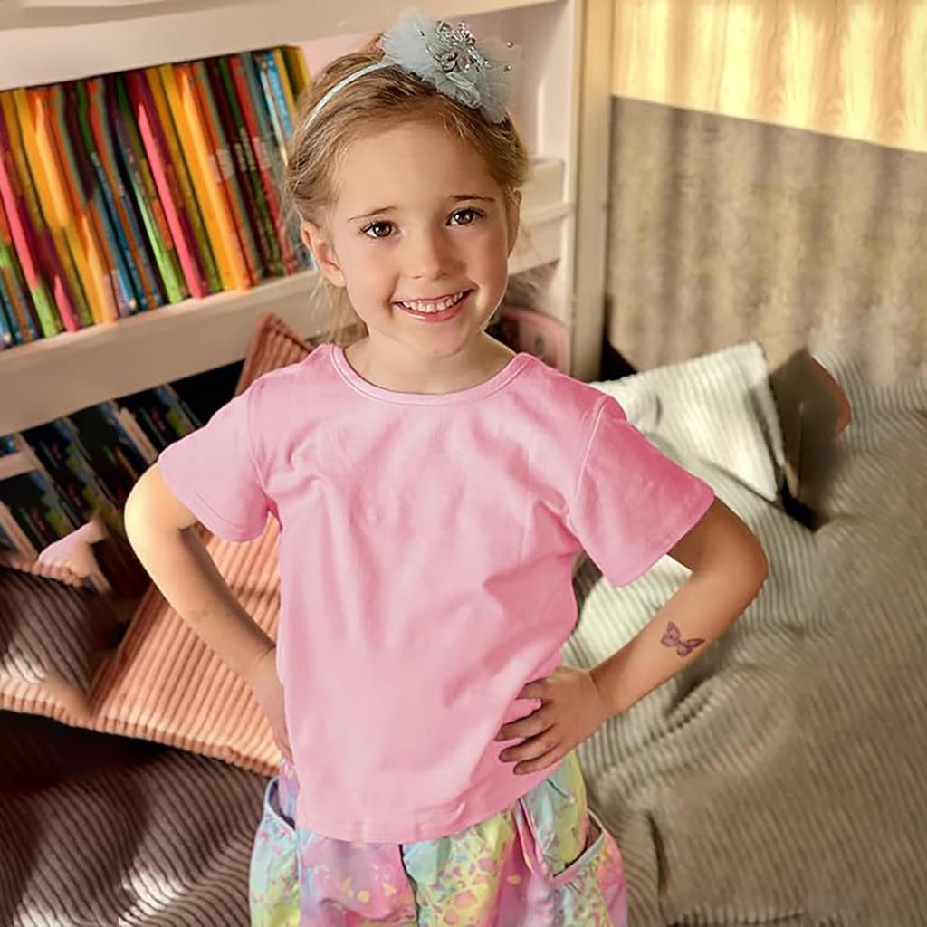 Girls' Short Sleeved T-shirt With Ribbed Knit Texture Top, Cute, Fashionable Soft And Comfortable