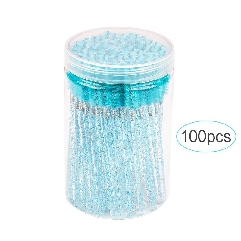 100pcs Disposable Eyelash Extension Makeup Brush Eyebrow Comb MicroBrush With Box Crystal Handle Mascara Wands Lash Lifting Tool