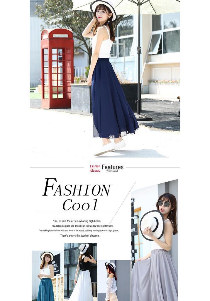 Women's Fairy Style Long Chiffon A-line Skirt - Slimming White Dance Hem for Summer