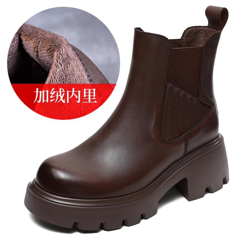 

Мода 6СМ 2025 Новые Ботинки из Натуральной Кожи Женские Квадратные Каблуки Платформа Ботинки Челси Осенне-Зимние Ботильоны Женская Обувь 40