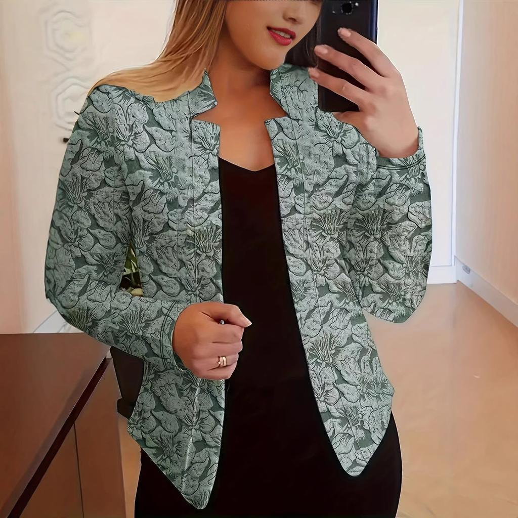 Women's Vintage Floral Print Open Front Long Sleeve Blazer Jacket Casual Office Coat