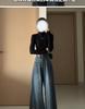 Women's Plus Velvet Warm Black Slim Fit Long Sleeve Top, High Neck Base Layer, Suitable for Autumn/Winter Outerwear