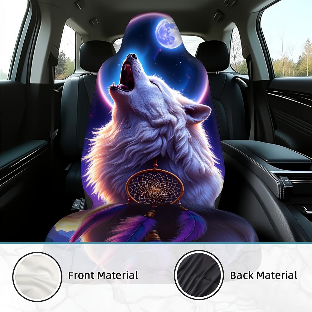 2pcs Wolf Moon Car Seat Covers - Durable Polyester, Machine Washable, Fits Most Cars, SUVs, Sedans & Trucks, Vibrant Night Scene