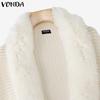 VONDA Women Long Sleeve Fluffy Tassel Splicing Open Front Casual Knitted Sweaters Cardigans