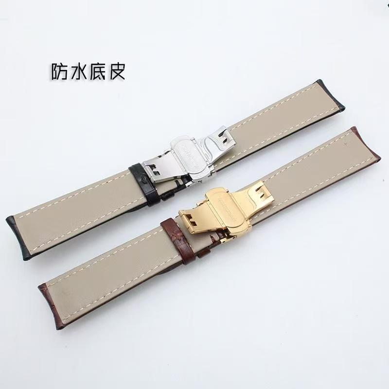 Durable Black Brown Blue Genuine Leather Watchband 18 19 20 21 22mm Curved End Deployant Buckle Calfskin Strap For Brands Watch