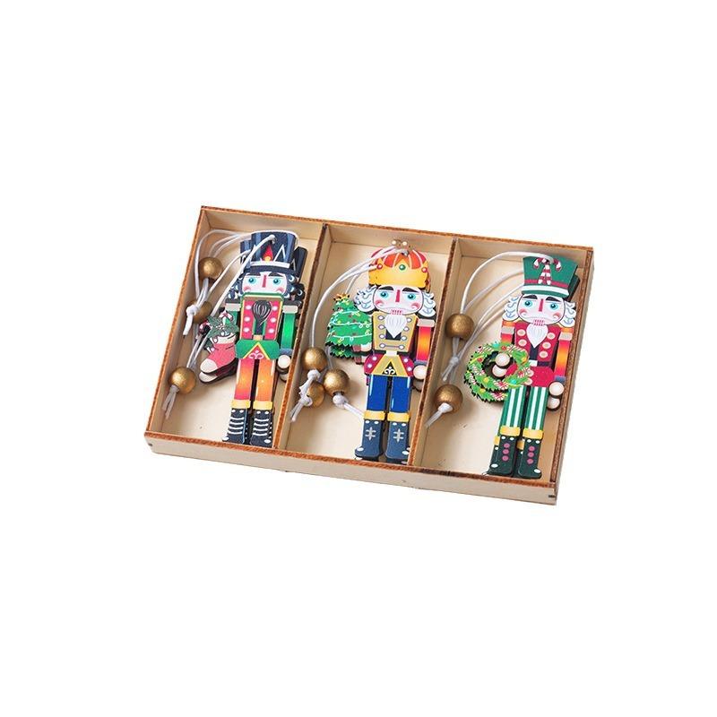 1set Wooden Nutcracker Soldier Christmas Tree Hanging Supplies Nutcracker Puppet Wooden Pendants For New Year Home Decoration