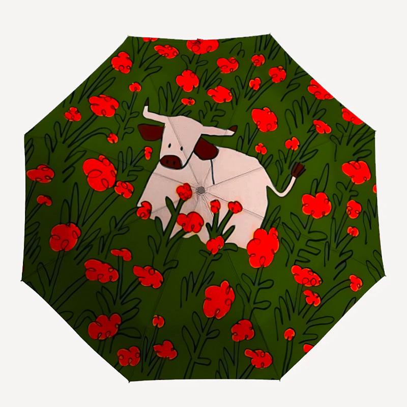 1 Stück Kuhblumen Automatisches Öffnen/Schließen Regenschirm mit Ein-Knopf-Bedienung, Winddichtes Design Leichter Tragbarer Regenschirm für Damen & Herren6037