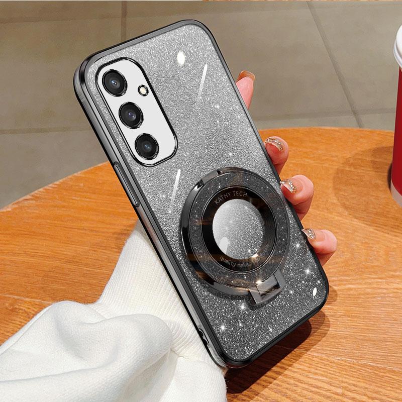 Bling Ring Holder Detachable Glitter Sticker Chromed TPU Case With Stand For Galaxy S24 S23 Ultra S24 Plus S23FE