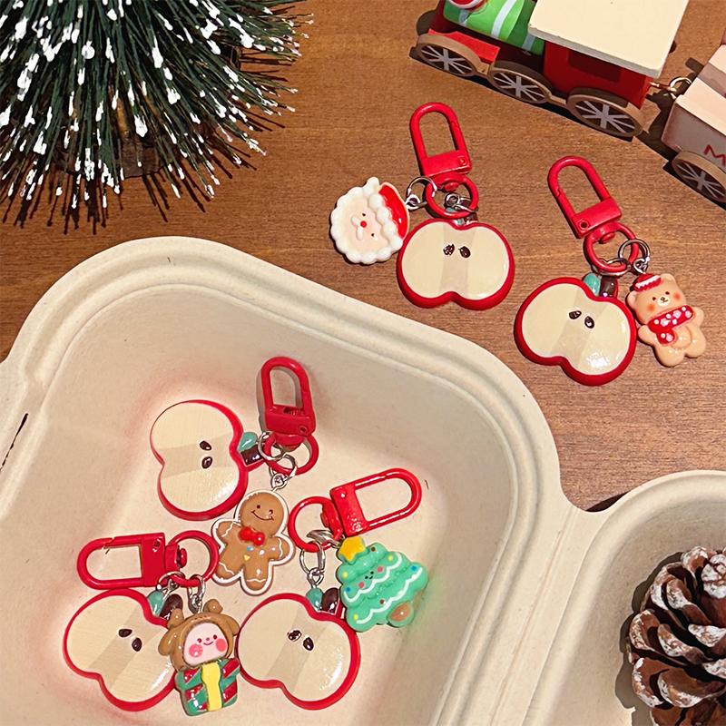 1/5Pcs Christmas Cute Red Apple Keychain Girls Cartoon Bag Pendant Car Keyring Funny Backpack Accessory For Best Friend Gift