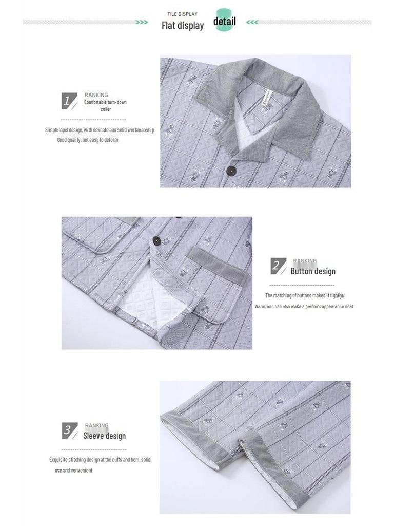 Men's Cotton Plaid Pajamas - Long-Sleeved Cardigan, Lapel, Plus Size, Perfect for Autumn and Winter.