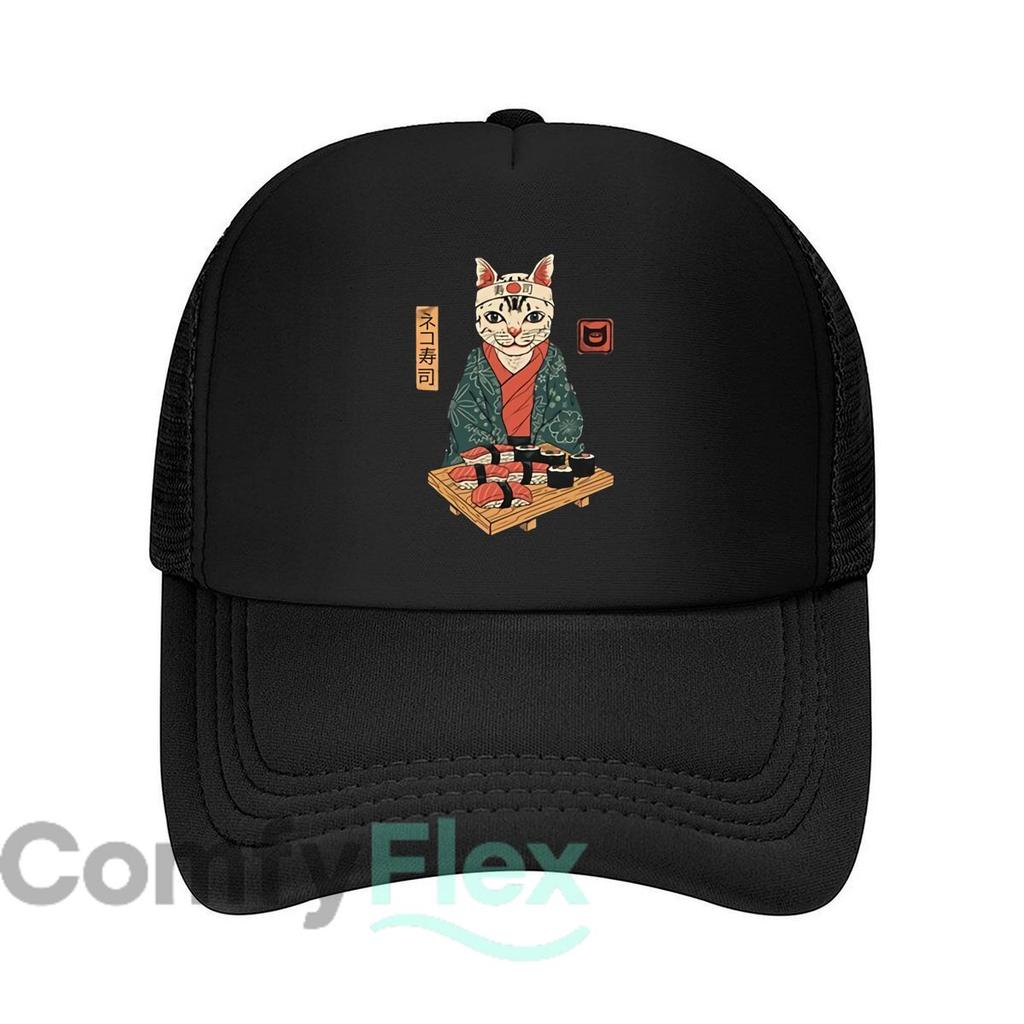 Neko Sushi Graphic Mesh Baseball Cap Casual Hat Outdoor For Womens Unisex FeUnisex