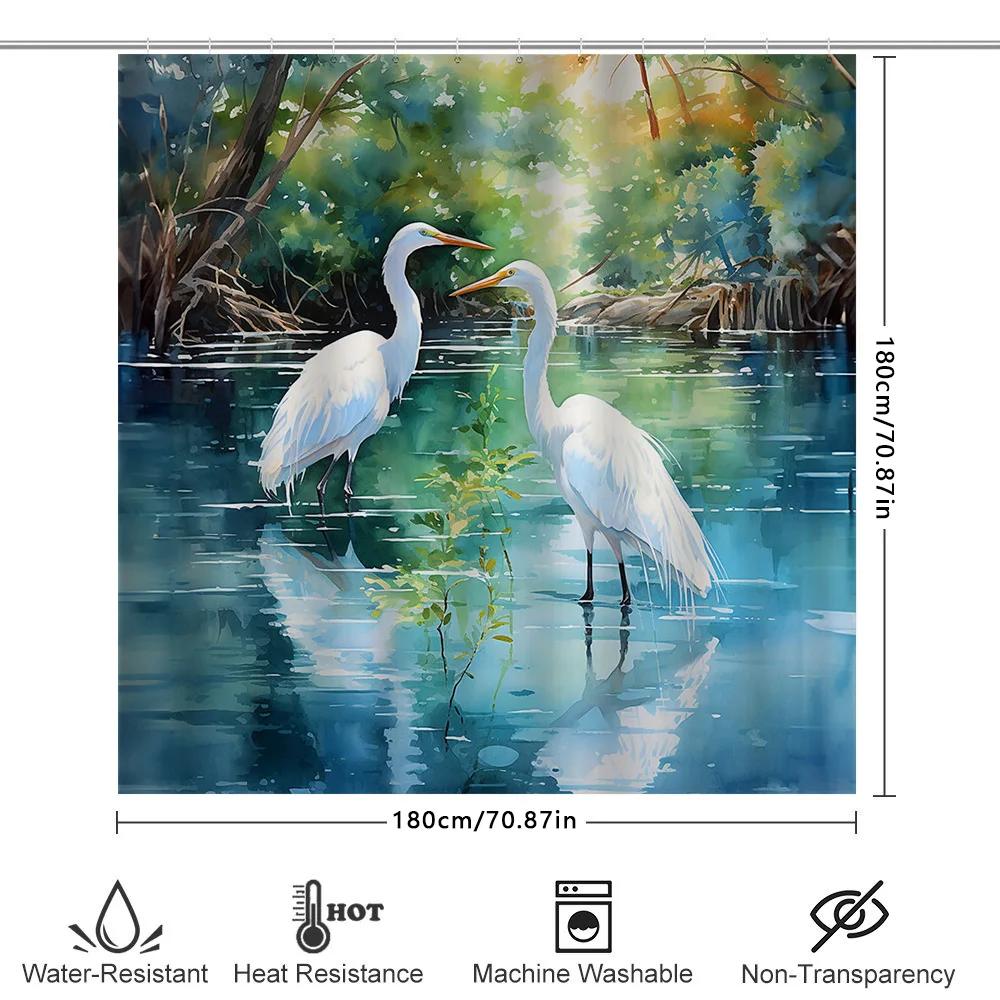 Watercolor Birds Bathroom Shower Curtain White Pelicans Swamp Print Home Decor Waterproof Fabric Shower Panel Suitable For Batht
