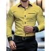 Men's Business Color Block Collar Long Sleeve Shirt, Slim Fit, Wrinkle-Free, Black and White Patchwork Shirt, Men's Fashion Top