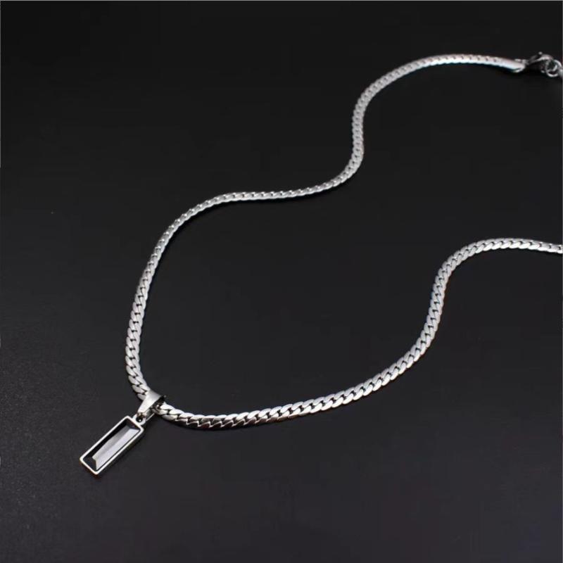 Fashion Mens Geometric Titanium Steel Black Zircon Pendent Necklaces Jewelry Accessory Gifts