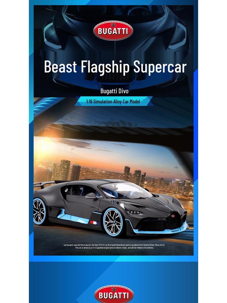 Bimego 1:18 Bugatti Divo Alloy Supercar Model with Windows