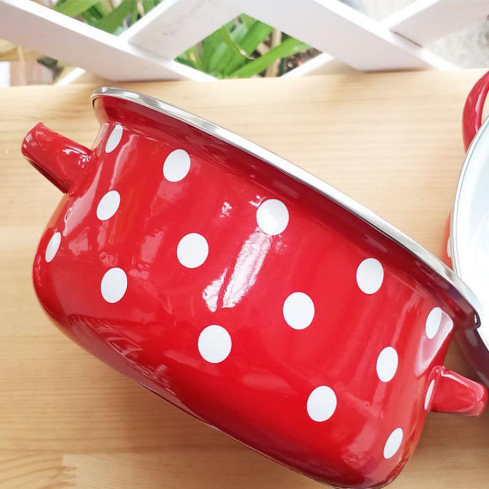Porcelain Enameled Soup Pot with Lid, Thicken Double Ears Stew Pot, Instant Noodle Bowl, Induction Cooker Heating Pot for Home