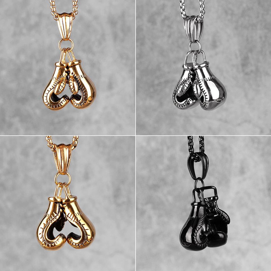 Boxing Gloves Gym Mens Long Necklaces Pendants Chain Punk Hip Hop for Boy Male Stainless Steel Jewelry Creativity Gift Wholesale