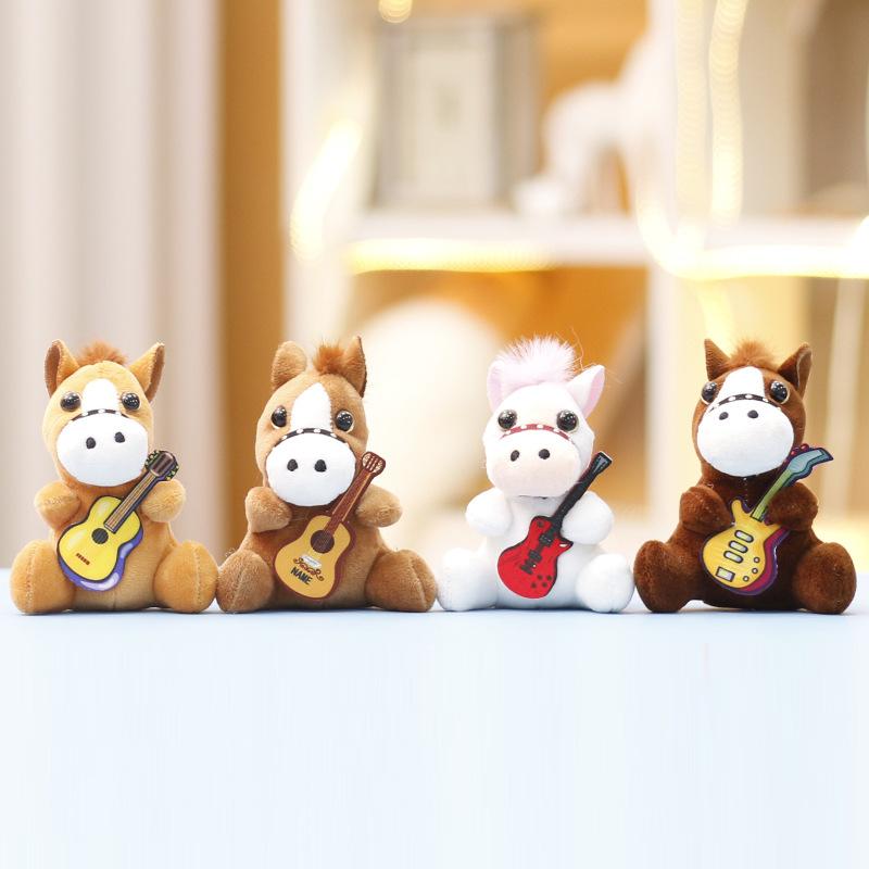 Plush Pony Mini Keychain Animal Keyring With Guitar For Girls Gift And Bag Decor
