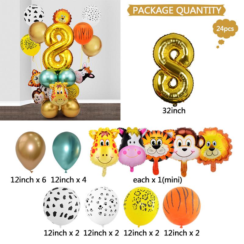 Cross-border Forest Animal Party Balloon Set: Aluminum Number Balloon Columns for Birthday Decor