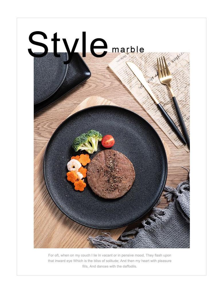 Minimalist Black Matte Ceramic Plates - Round & Square Options for Steak and Western Cuisine, Ideal for Homes