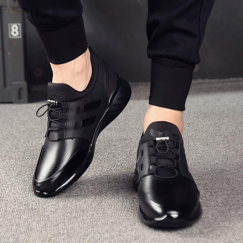 2025 Spring New Leather Men's Shoes Invisible Inner Height Increase Sports Shoes Extra Large Size for Cowhide Tide Shoes Men
