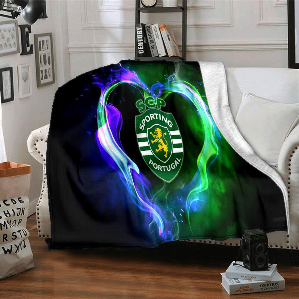 Sporting Portugal Crest Flannel Blanket, Soft Polyester, Modern Design, All-Season for Camping, Travel, Gifts for holidays or birthdays
