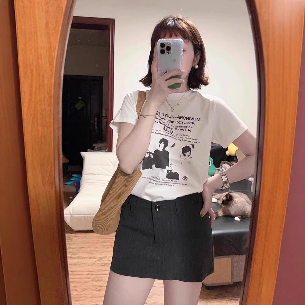 American Retro Letter Printing Short-sleeved T-shirt Women's Summer New High-end Loose and Thin Cotton Half-sleeved