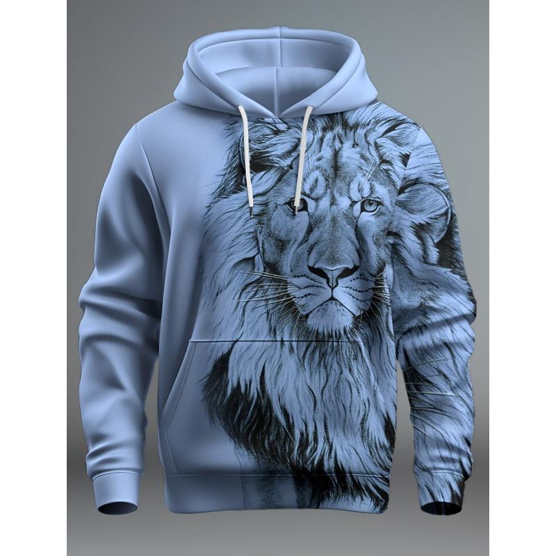 Lion Graphic  Men's Fashion 3D Print Hoodie Streetwear Hoodies Long Sleeve Hooded Print Front Pocket Spring Hoodie Sweatshirt