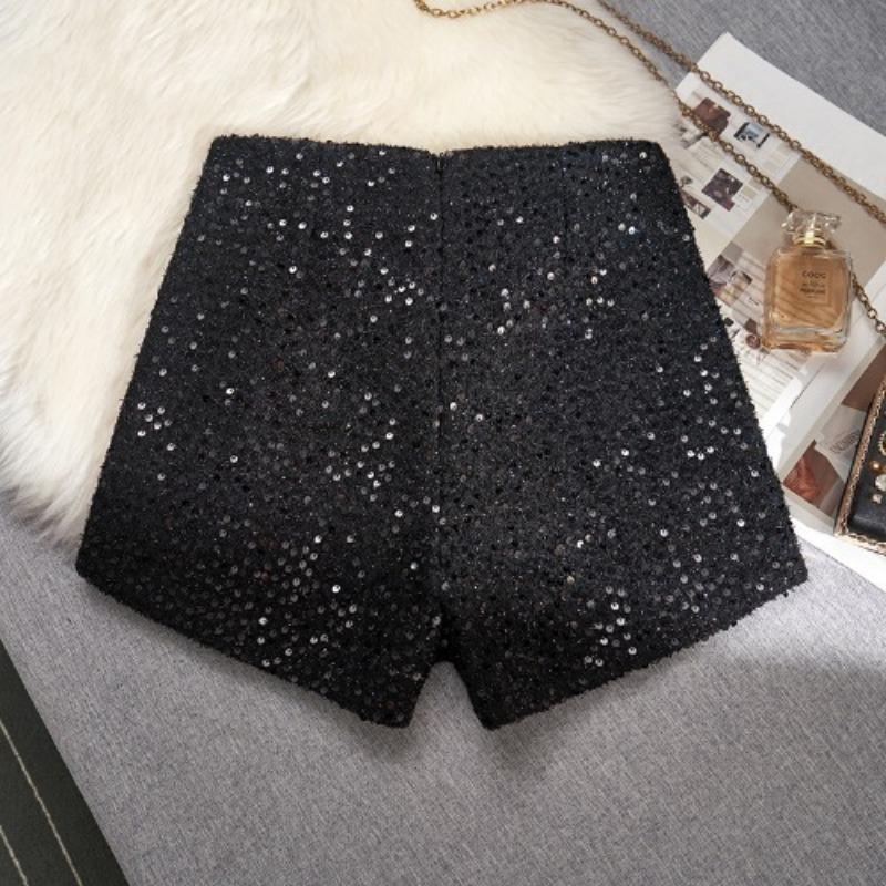 Pantaloni scurți cu paiete albe, stil mic parfumat, pentru femei, iarna nouă, dulci și picante, la modă, pantaloni casual cu talie înaltă, cizme