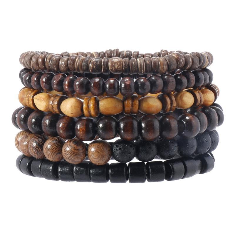 Vintage Bohemian Style Beaded Men'S Bracelets Multilayer Wood Beaded Coconut Beaded Chain Jewelry Accessories Gifts