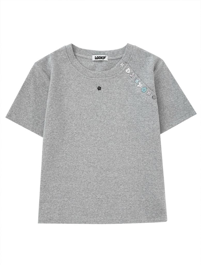 Lupeu Mix Button Semi Slim Fit Short Sleeve T-Shirt Gray