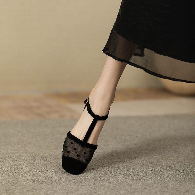 

Модная обувь Кружевные сандалии для женщин Повседневные Прозрачные Летние 2025 Комфортные Закрытые Черные Женские туфли на среднем каблуке 37 чёрный