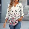 3/4-ermetopper for kvinner T-skjorte Casual Trompetermer Trykk Tunika V-hals Pullover Bluse