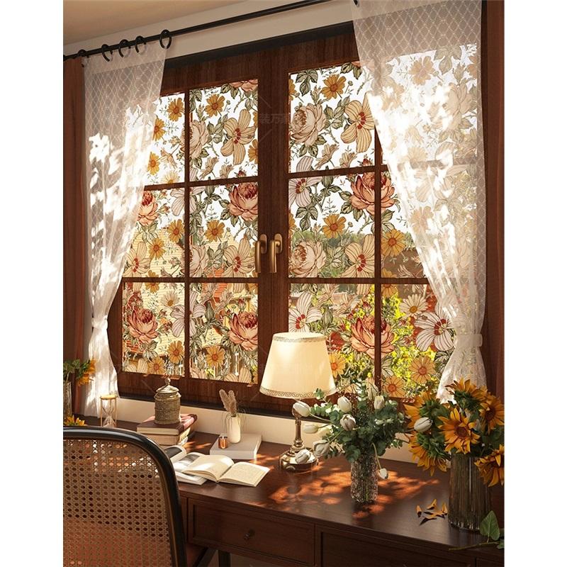 French Vintage Glass Adhesive Film For Bathroom Door And Toilet Window Static Cling Frosted Privacy Window Film Light Filtering Non Transparent