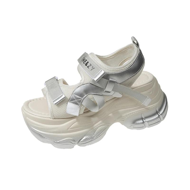

Women s fashion sandals velcro 8.5CM thick bottom heightening super light soft bottom sandals 2025 non-slip trend sports sandals 39